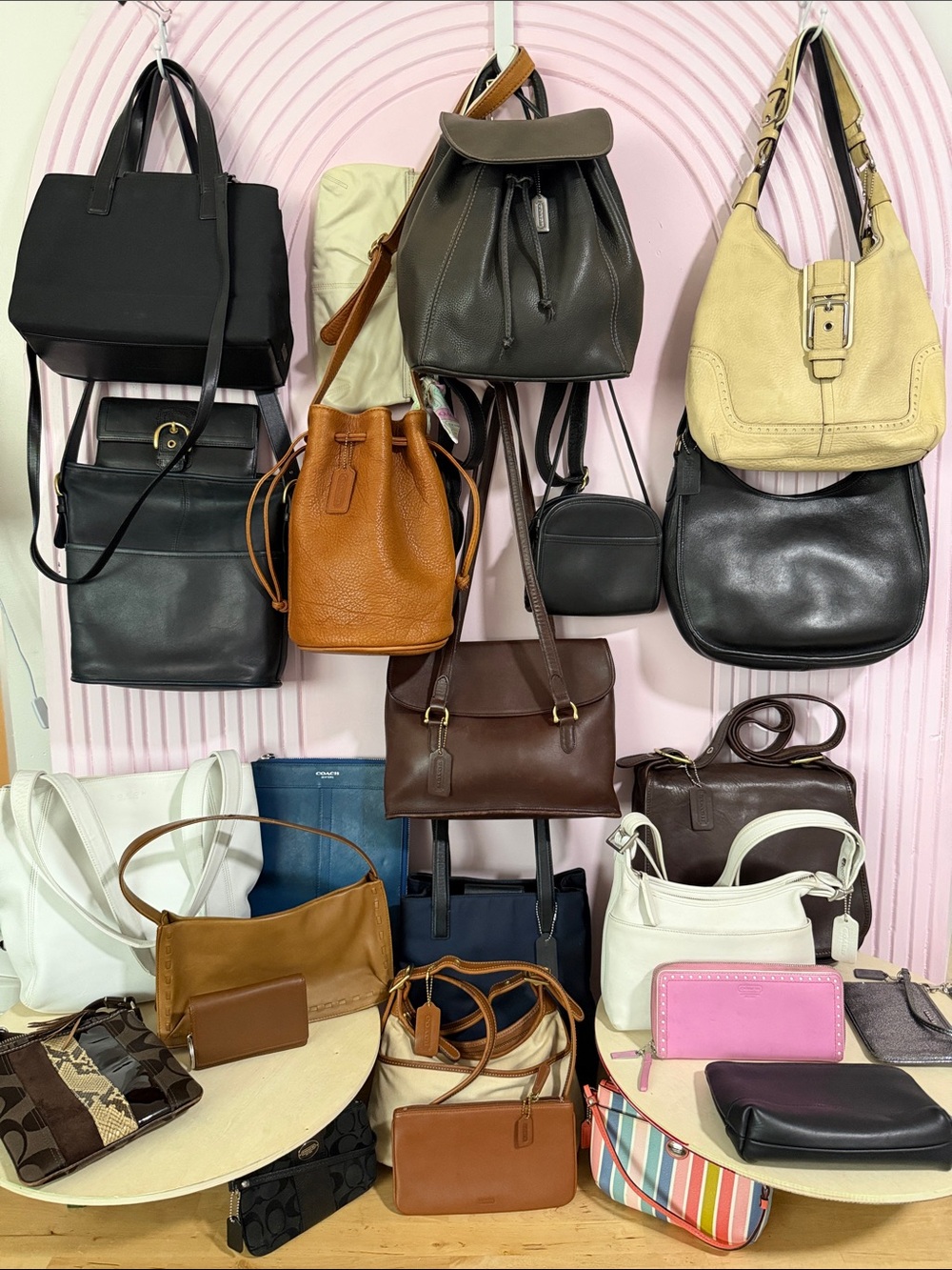 Coach Olive Green Leather Drawstring Backpack and Assorted Coach Shoulder Bags